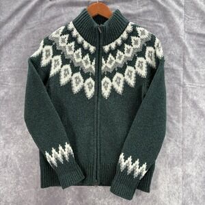 LL Bean Jacket Womens S Lambswool Green Geometric Outdoors Hiking